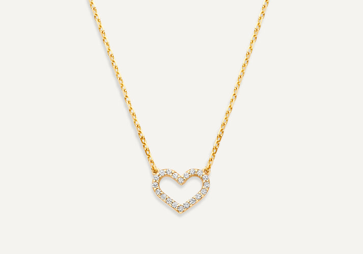tov essentials Pavé Zirkonia Open Hart Pendant Ketting 14 Karaat Goud tov essentials Pavé Zirkonia Open Hart Pendant Ketting 14 Karaat Goud