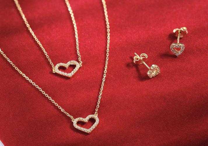 Tov Essentials Pavé Zirkonia Open Harten Set 14 Karaat Goud