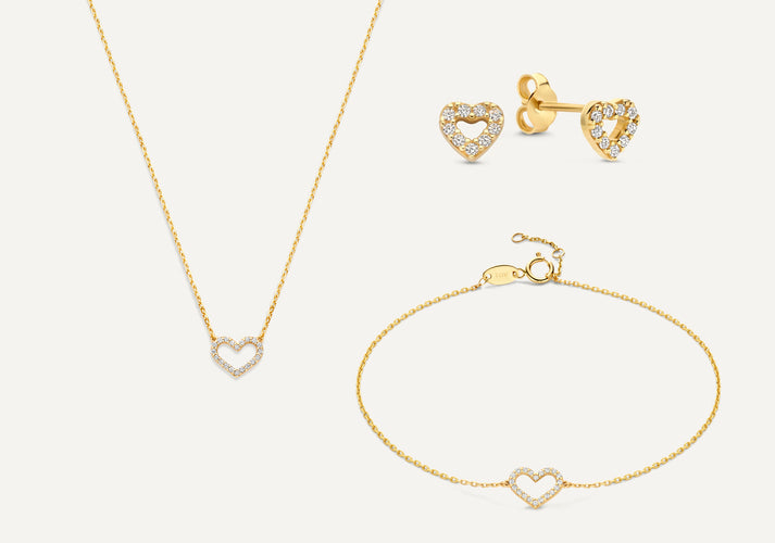 tov essentials Pavé Zirkonia Open Harten Set 14 Karaat Goud tov essentials Pavé Zirkonia Open Harten Set 14 Karaat Goud