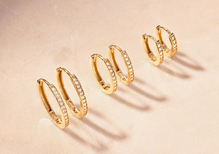 Tov Essentials Pavé Zirkonia Ovale Hoops Set 14 Karaat Goud