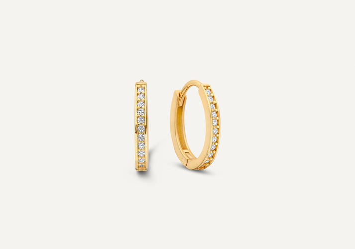tov essentials Pavé Zirkonia Ovale Huggie Hoops (12mm) 14 Karaat Goud