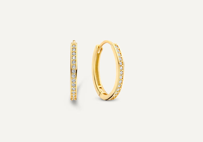 tov essentials Pavé Zirkonia Ovale Kleine Hoops (15mm) 14 Karaat Goud