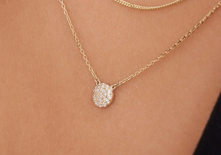 Tov Essentials Pavé Zirkonia Ronde Pendant Ketting 14 Karaat Goud