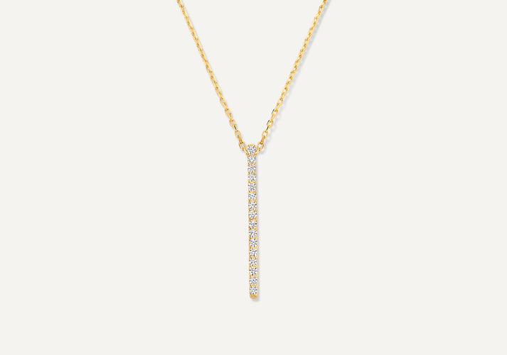 tov essentials Pavé Zirkonia Verticale Staaf Pendant Ketting 14 Karaat Goud