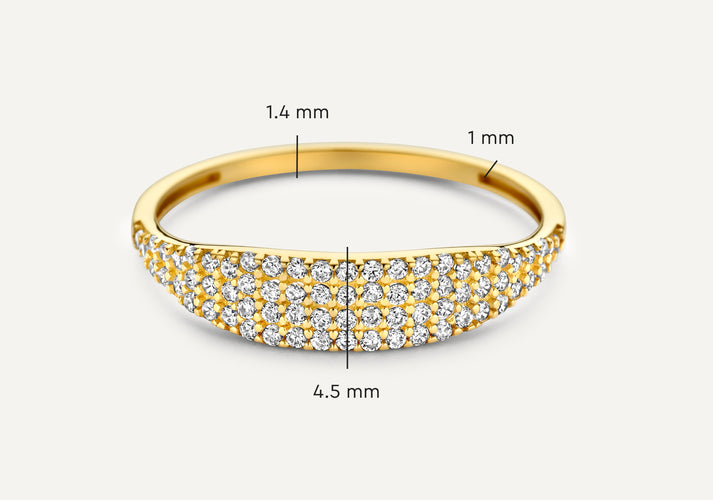 Tov Essentials Pavé Zirkonia Zegelring 14 Karaat Goud