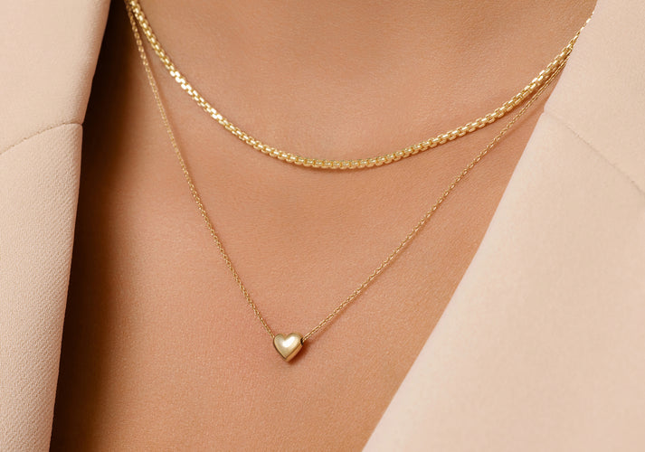 Tov Essentials Puffy Hart Box Schakelketting Set 14 Karaat Goud