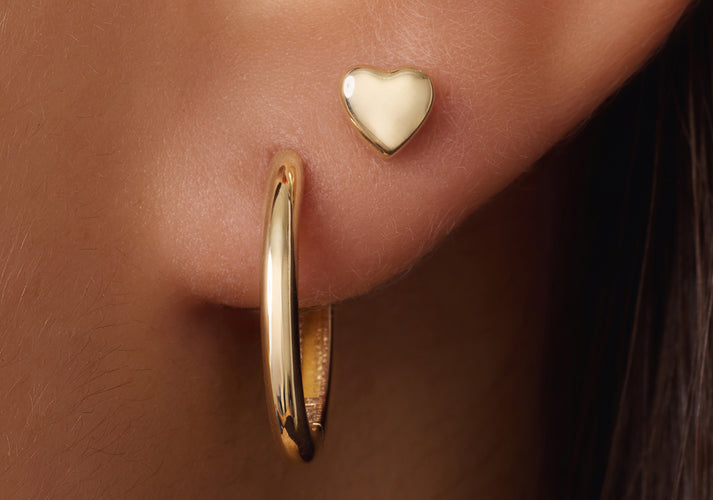 Tov Essentials Puffy Hart Oorknopjes 14 Karaat Goud