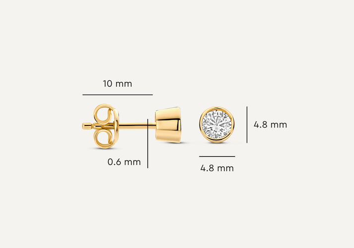 Tov Essentials Round Cut Zirkonia Oorknopjes 14 Karaat Goud