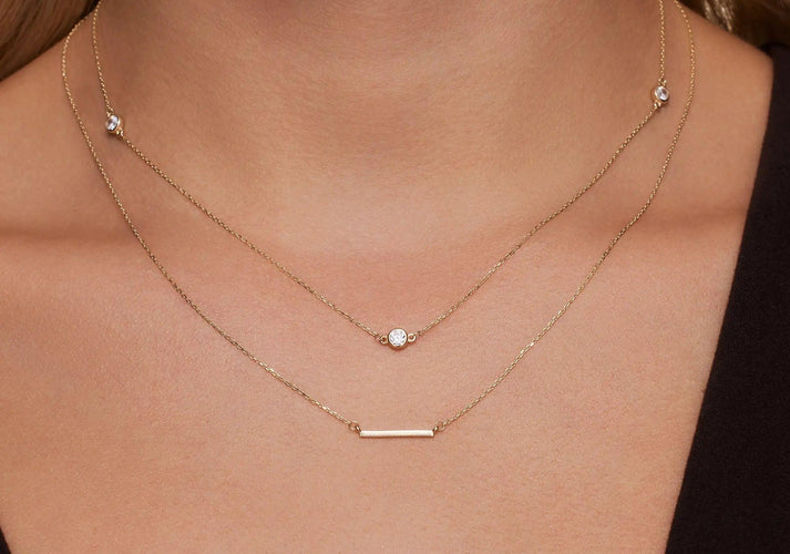 Tov Essentials Satellite Bezel Set Zirkonia Ketting 14 Karaat Goud