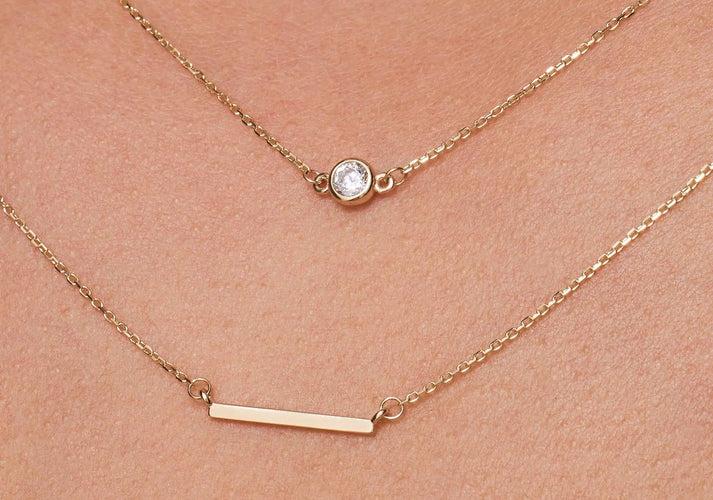 Tov Essentials Satellite Bezel Set Zirkonia Ketting 14 Karaat Goud