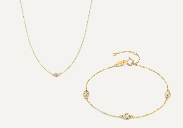 tov essentials Satellite Bezel Set Zirkonia Set 14 Karaat Goud