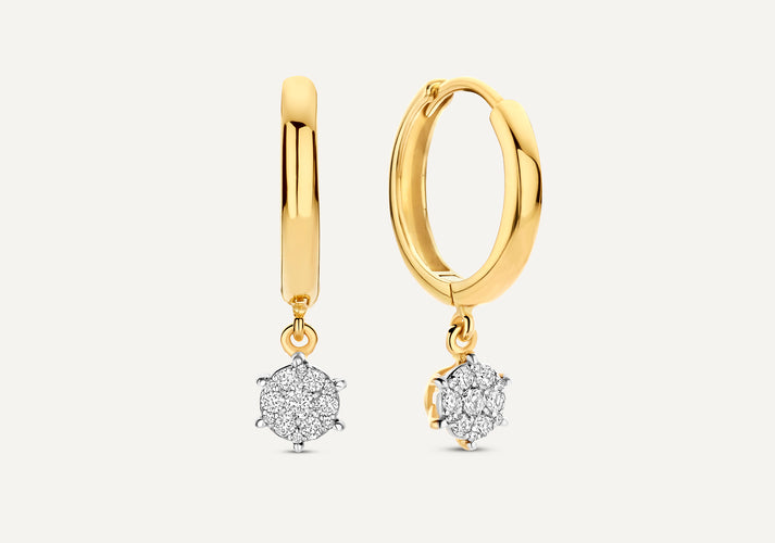 tov essentials Six Prong Diamant Cluster Bedel Hoop Oorbellen (0.15 ct) 14 Karaat Goud met Diamanten