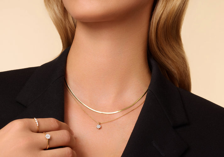 Tov Essentials Six Prong Diamant Cluster Linked Pendant Ketting (0.10 Ct) 14 Karaat Goud Met Diamanten