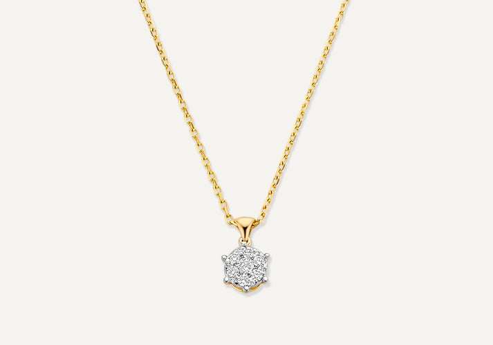 tov essentials Six Prong Diamant Cluster Linked Pendant Ketting (0.10 ct) 14 Karaat Goud met Diamanten