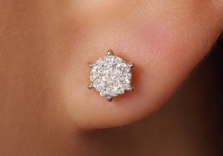 Tov Essentials Six Prong Diamant Cluster Oorknopjes (0.22 Ct) 14 Karaat Goud Met Diamanten