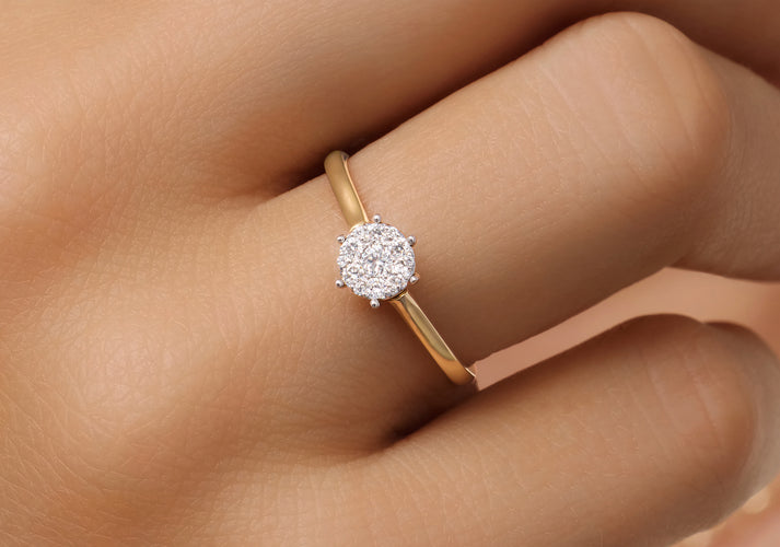 Tov Essentials Six Prong Diamant Cluster Ring (0.15 Ct) 14 Karaat Goud Met Diamanten