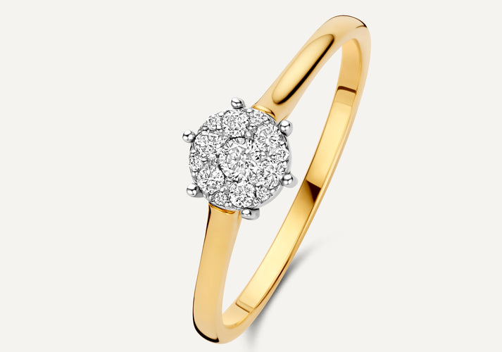 tov essentials Six Prong Diamant Cluster Ring (0.15 ct) 14 Karaat Goud met Diamanten