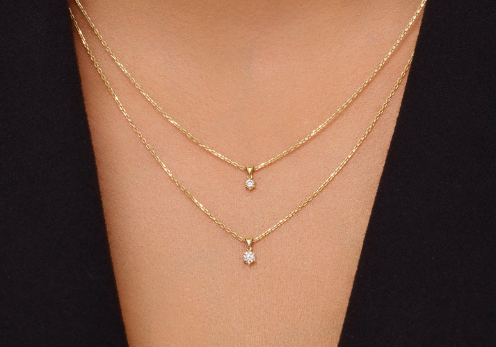 Tov Essentials Six Prong Diamant Linked Pendant Ketting (0.05 Ct) 14 Karaat Goud Met Diamant