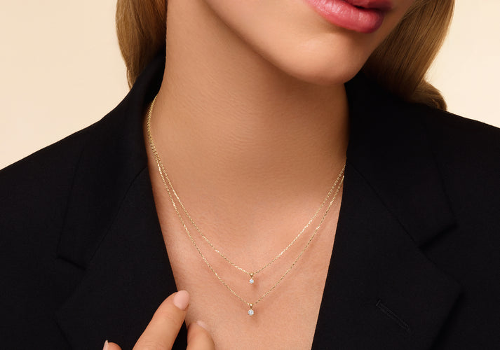 Tov Essentials Six Prong Diamant Linked Pendant Ketting (0.05 Ct) 14 Karaat Goud Met Diamant