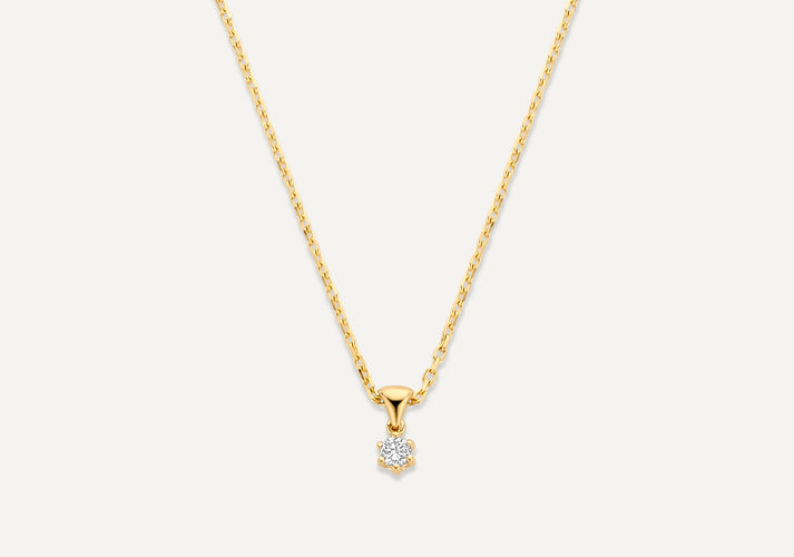 tov essentials Six Prong Diamant Linked Pendant Ketting (0.05 ct) 14 Karaat Goud met Diamant
