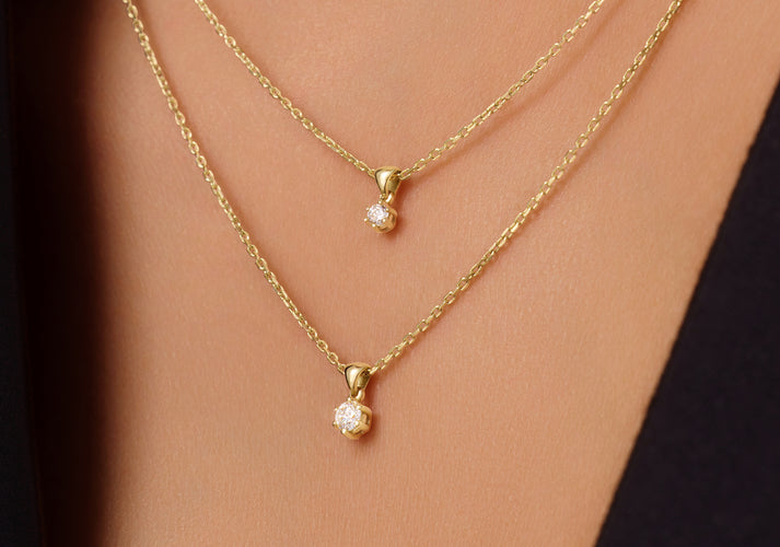 Tov Essentials Six Prong Diamant Linked Pendant Ketting (0.10 Ct) 14 Karaat Goud Met Diamant