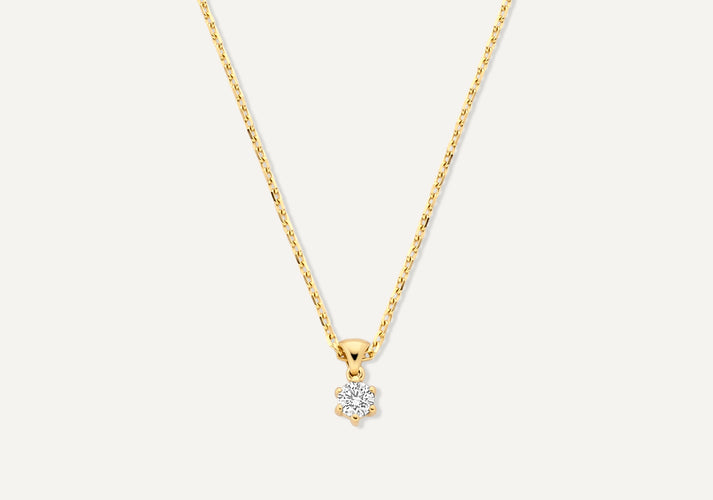 tov essentials Six Prong Diamant Linked Pendant Ketting (0.10 ct) 14 Karaat Goud met Diamant