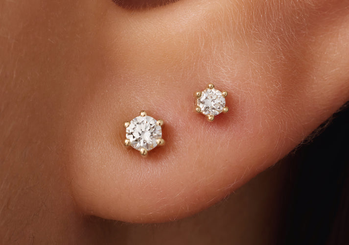 Tov Essentials Six Prong Diamant Oorknopjes (0.10 Ct) 14 Karaat Goud Met Diamant