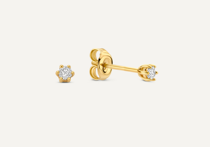 tov essentials Six Prong Diamant Oorknopjes (0.10 ct) 14 Karaat Goud met Diamant