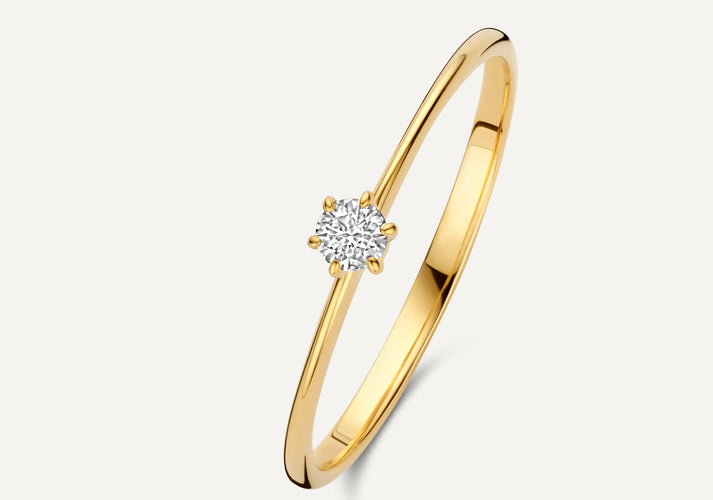 tov essentials Six Prong Diamant Solitair Ring (0.07 ct) 14 Karaat Goud met Diamant