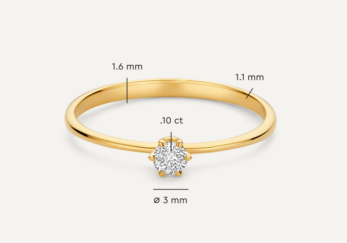 Tov Essentials Six Prong Diamant Solitair Ring (0.10 Ct) 14 Karaat Goud Met Diamant
