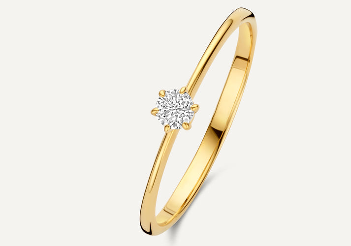 tov essentials Six Prong Diamant Solitair Ring (0.10 ct) 14 Karaat Goud met Diamant