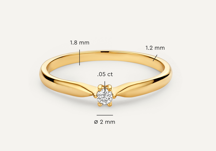 Tov Essentials Six Prong Diamant Solitair Tapered Ring (0.05 Ct) 14 Karaat Goud Met Diamant
