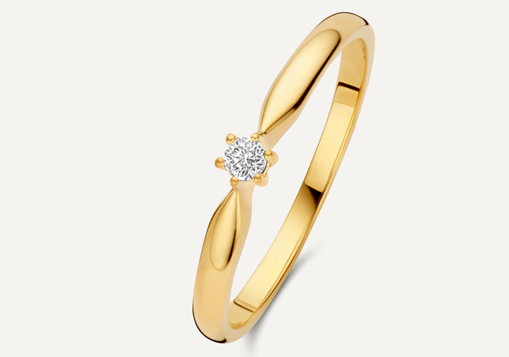 tov essentials Six Prong Diamant Solitair Tapered Ring (0.05 ct) 14 Karaat Goud met Diamant