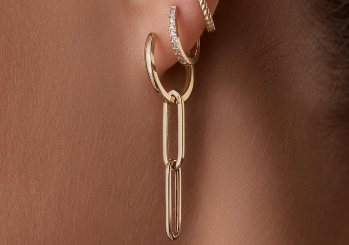 Tov Essentials Solo Linked Paperclip Oorbel Bedel 14 Karaat Goud