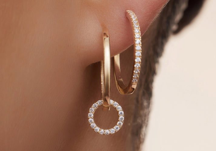 Tov Essentials Solo Pavé Zirkonia Open Halo Oorbel Bedel 14 Karaat Goud