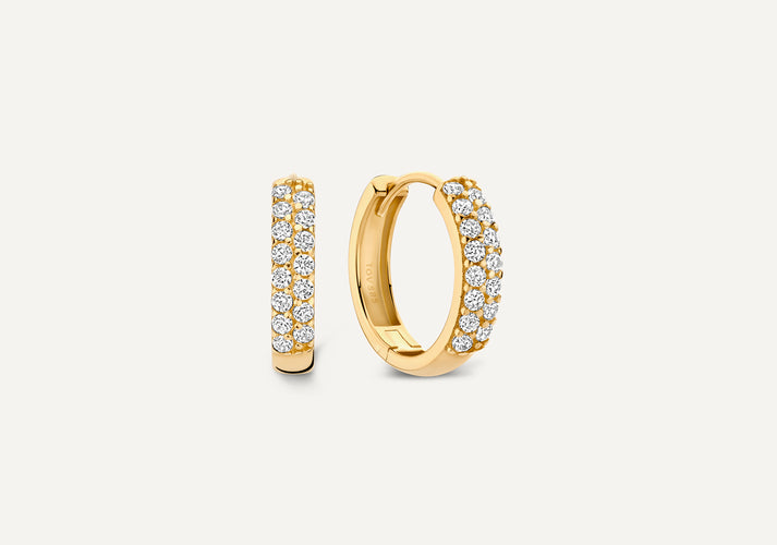 tov essentials Sparkling Pavé Zirkonia Huggie Hoops (15mm) 14 Karaat Goud