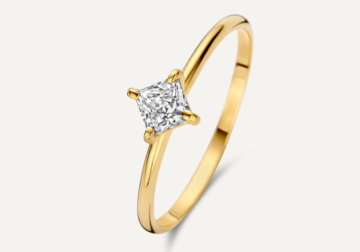 tov essentials Square Cut Zirkonia Ring 14 Karaat Goud