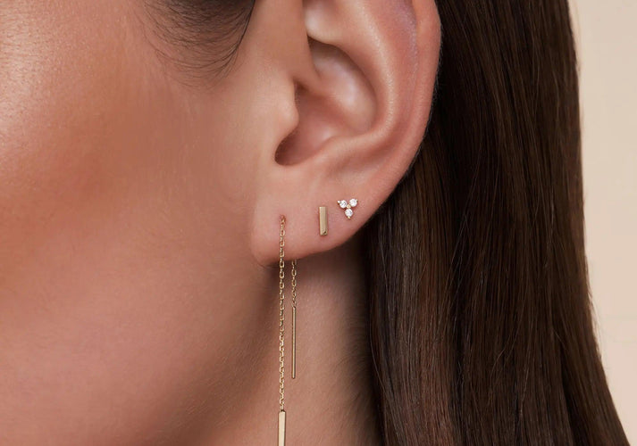 Tov Essentials Staaf Pull Through Oorhangers 14 Karaat Goud