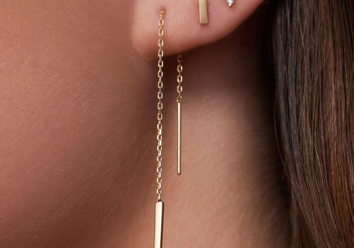 Tov Essentials Staaf Pull Through Oorhangers 14 Karaat Goud