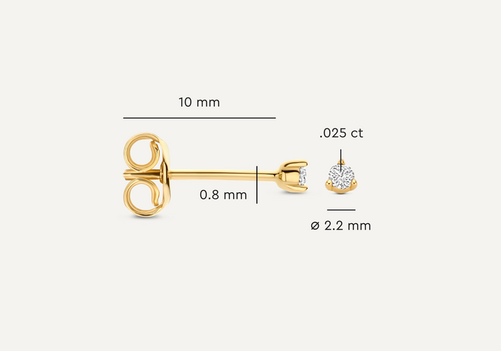Tov Essentials Three Prong Diamant Oorknopjes (0.05 Ct) 14 Karaat Goud Met Diamant