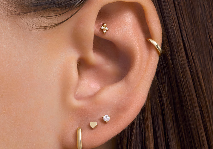 Tov Essentials Three Prong Diamant Piercing (0.05 Ct) 14 Karaat Goud Met Diamant