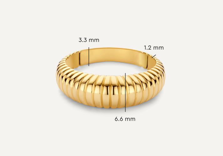 Tov Essentials Geribbelde Dome Ring 14 Karaat Goud