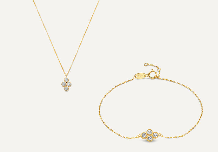 tov essentials Zirkonia Bloemen Set 14 Karaat Goud