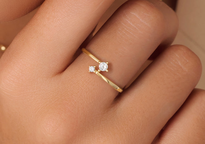 Tov Essentials Zirkonia Duo Ring 14 Karaat Goud