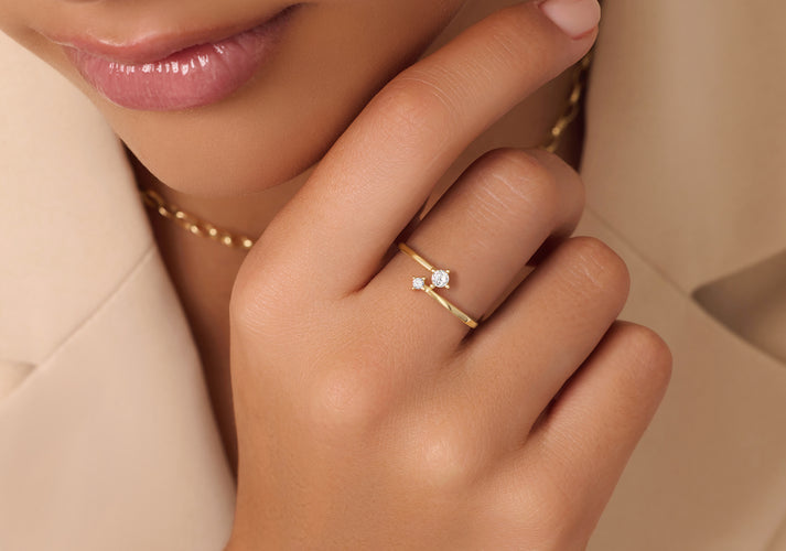 Tov Essentials Zirkonia Duo Ring 14 Karaat Goud