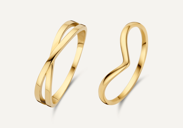 tov essentials Wishbone Crossover Ringen Set 14 Karaat Goud