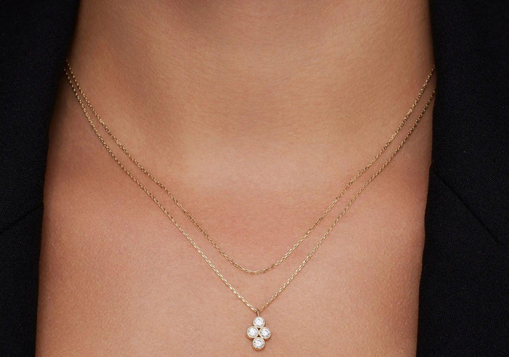 Tov Essentials Zirkonia Bloem Pendant Ketting 14 Karaat Goud