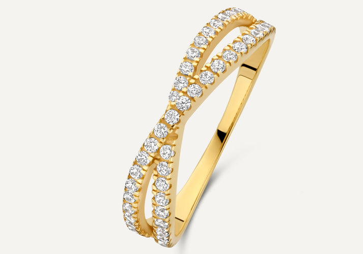 tov essentials Zirkonia Crossover Dubbele Eternity Ring 14 Karaat Goud