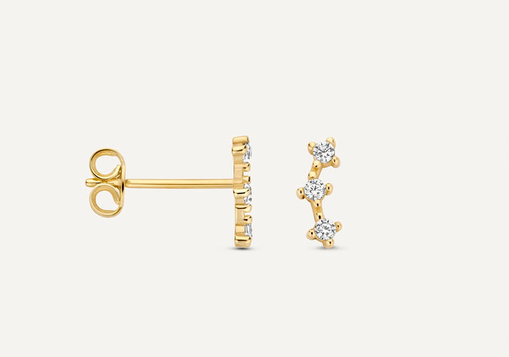 Tov Essentials Zirkonia Gebogen Trinity Oorknopjes 14 Karaat Goud