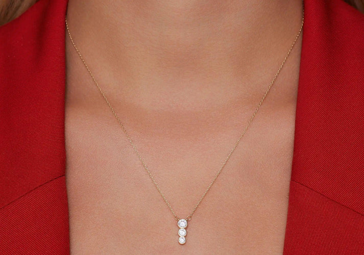 Tov Essentials Zirkonia Trilogie Pendant Ketting 14 Karaat Goud